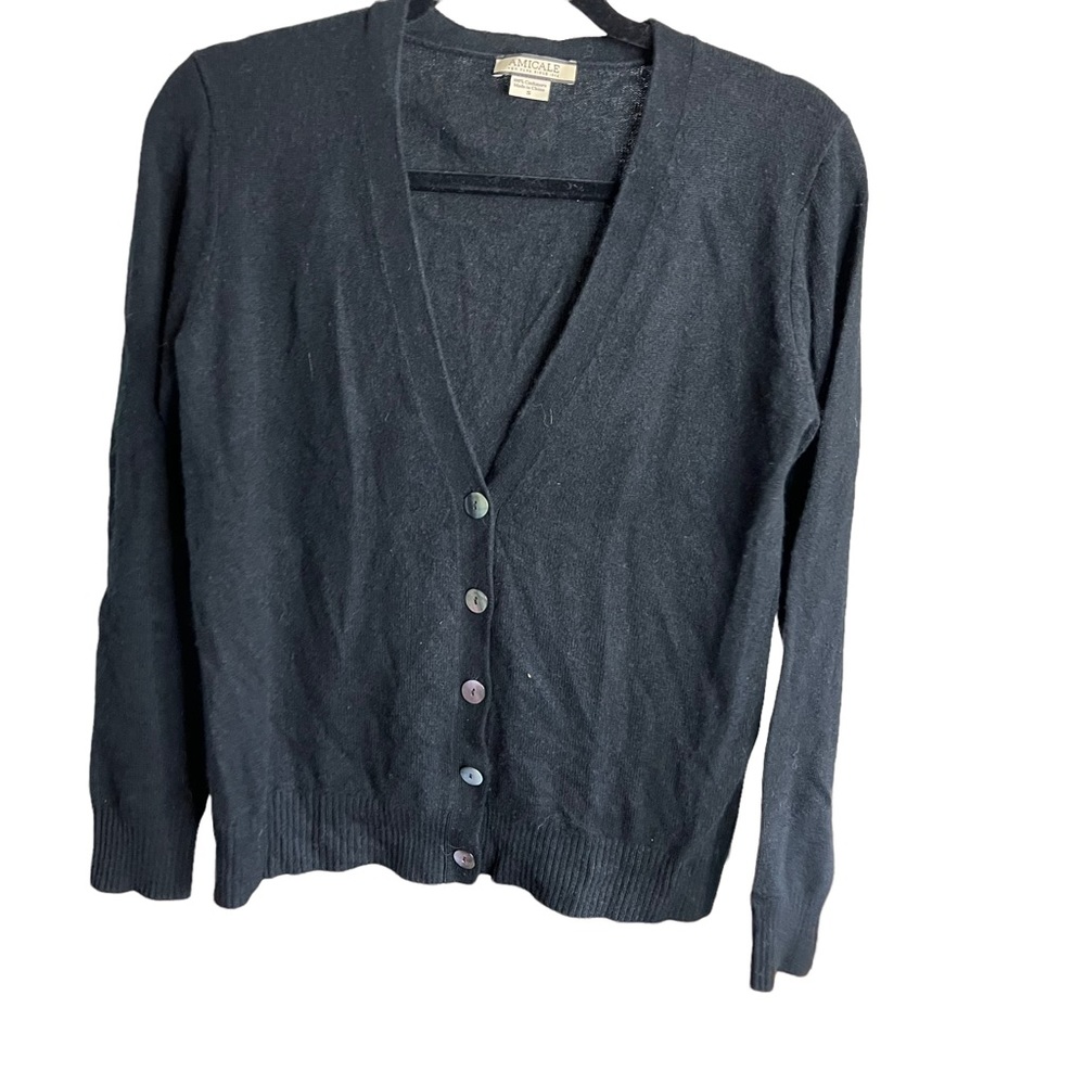 AMICALE Cashmere Black Cardigan Sweater